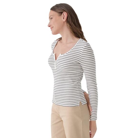Pact Striped Favorite Rib Henley Long Sleeve Top - Picture 2 of 11